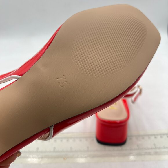 YDN Red Square Toe Block Low Heels Slingback Formal Loafer Dressy Office Pump - Picture 6 of 8